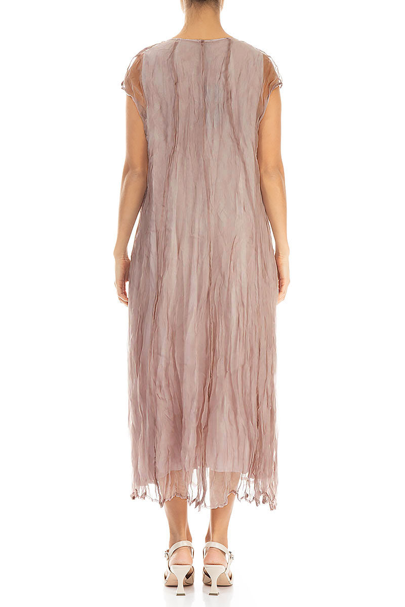 Greige Crumpled Silk Chiffon Dress 2