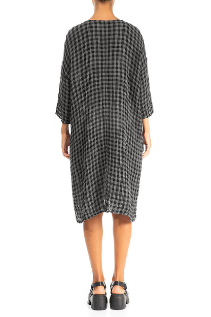 Grey Check Gauze Linen Tunic Dress 2