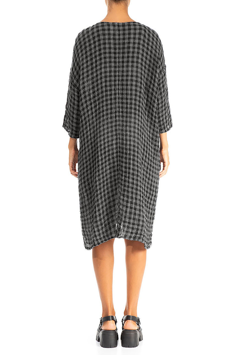 Grey Check Gauze Linen Tunic Dress 2