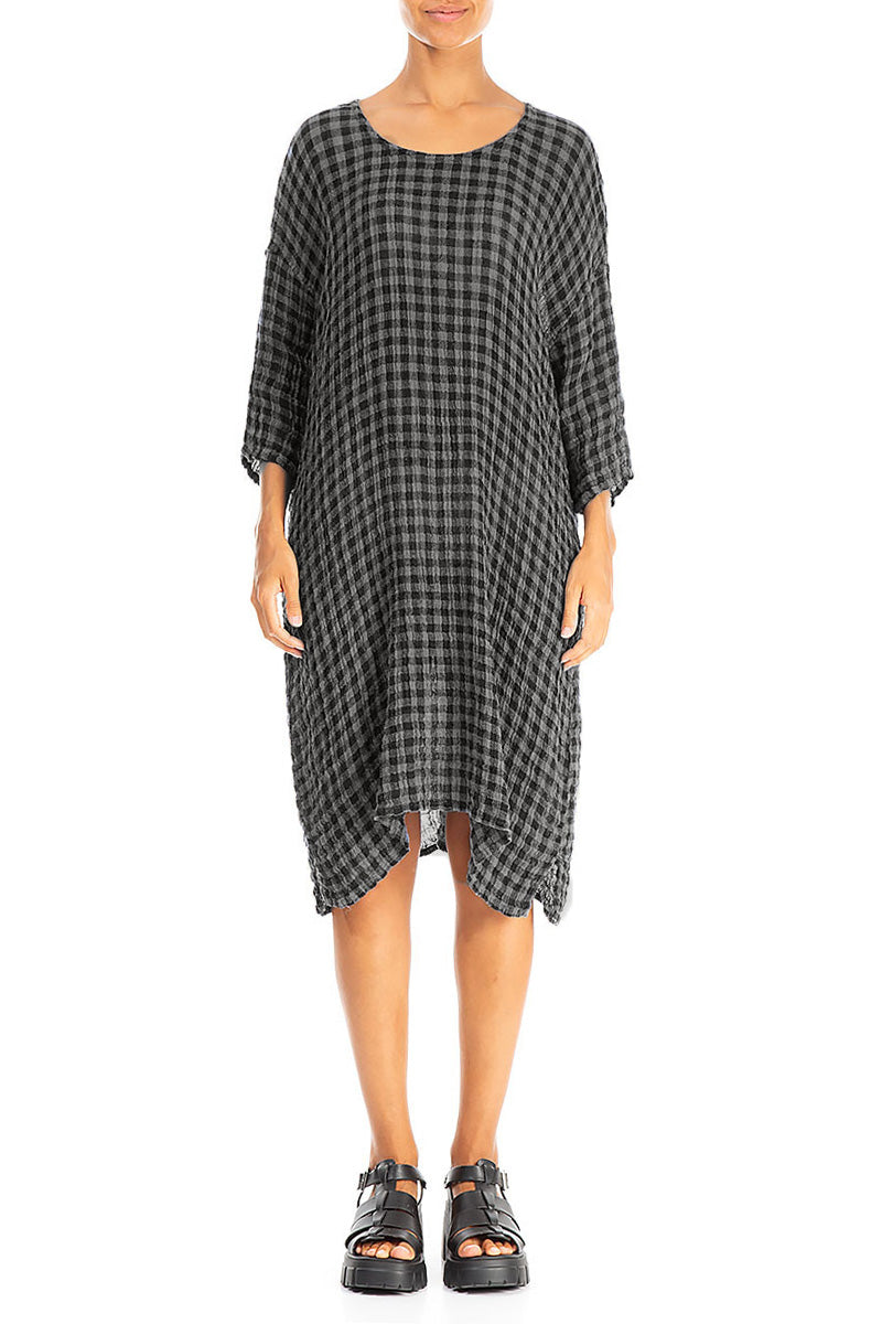Grey Check Gauze Linen Tunic Dress 1