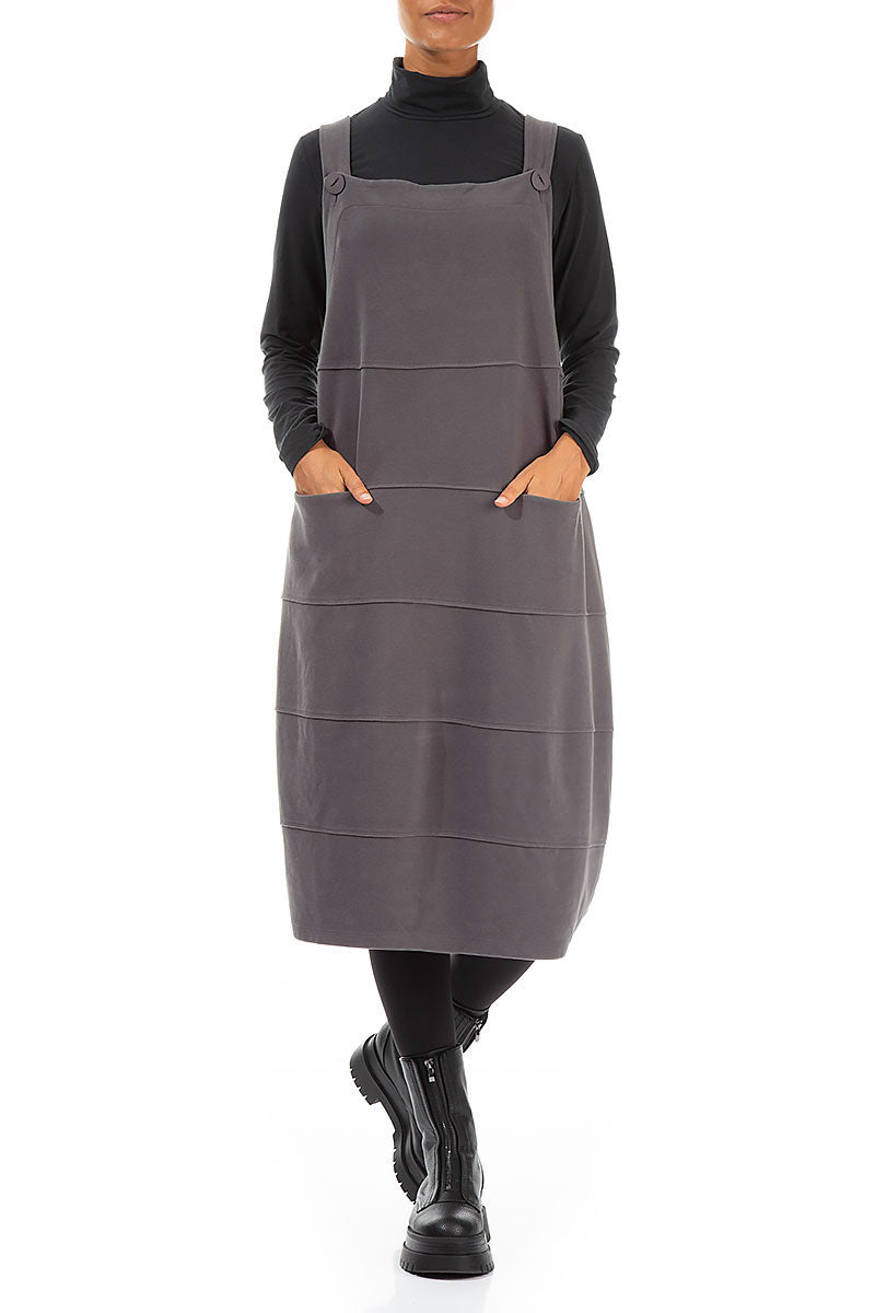 Graues Ballon-Latzkleid aus Baumwolljersey