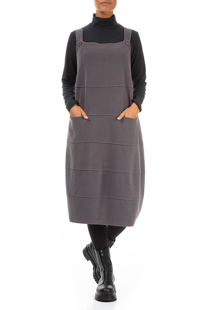 Graues Ballon-Latzkleid aus Baumwolljersey