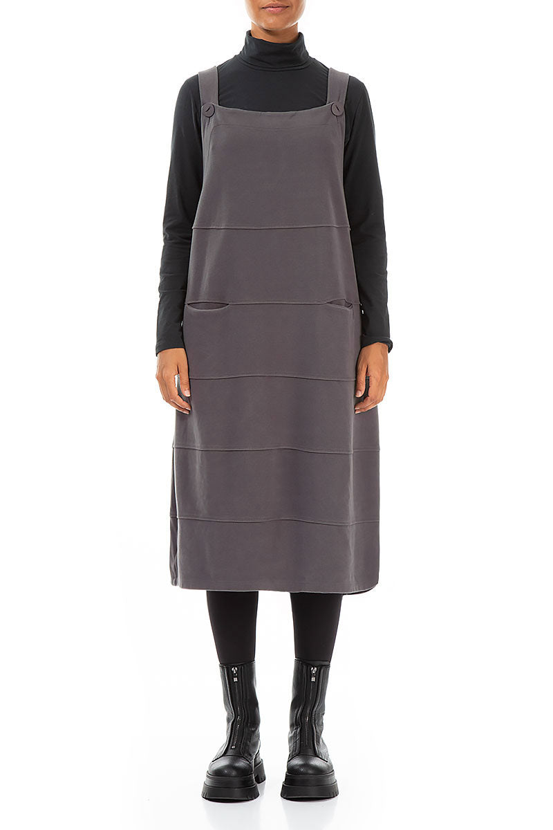 Graues Ballon-Latzkleid aus Baumwolljersey