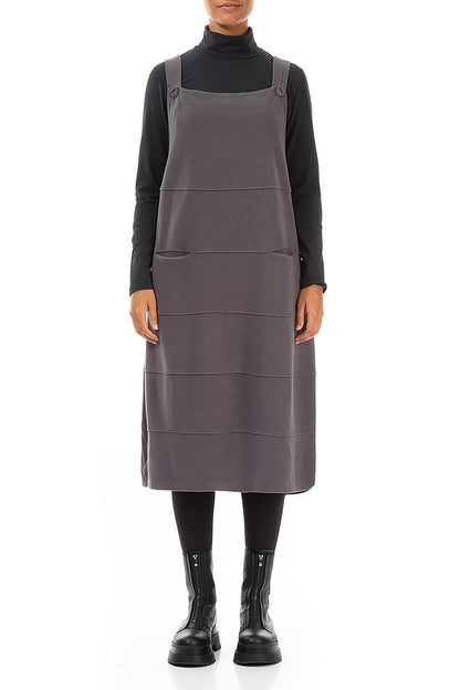 Graues Ballon-Latzkleid aus Baumwolljersey