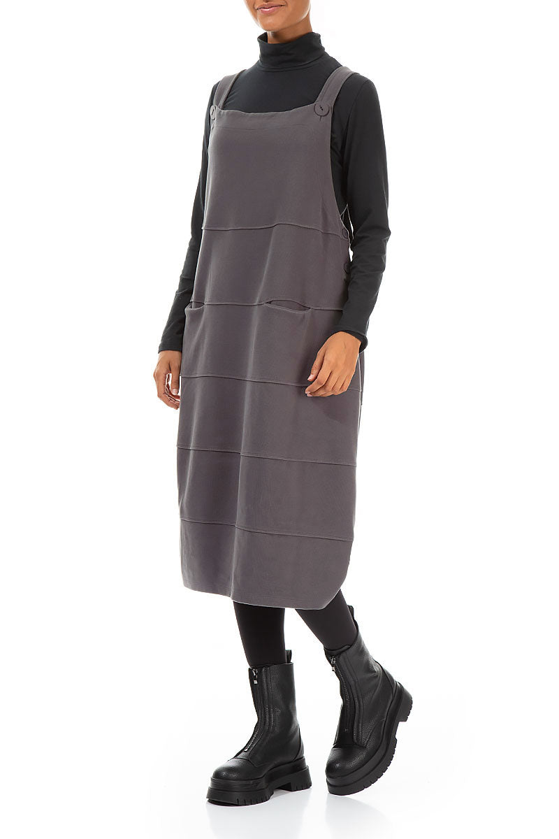 Graues Ballon-Latzkleid aus Baumwolljersey
