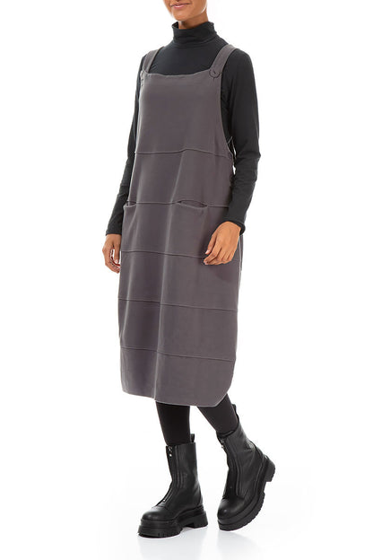 Graues Ballon-Latzkleid aus Baumwolljersey