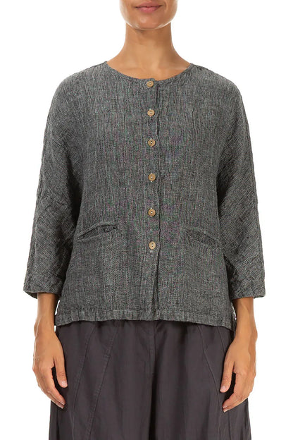 Grey Mélange Linen Jacket Blouse