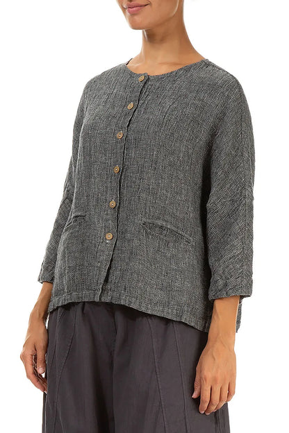 Grey Mélange Linen Jacket Blouse