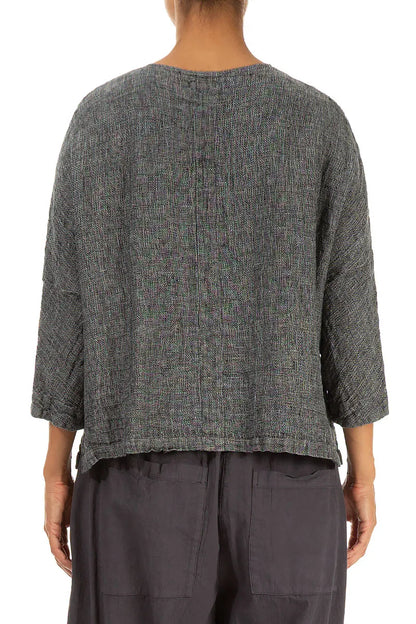Grey Mélange Linen Jacket Blouse