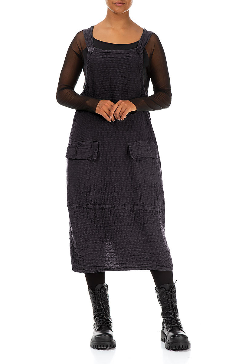 Grey Textured Linen Dungaree Dress 4