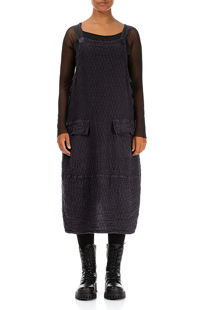 Grey Textured Linen Dungaree Dress 1