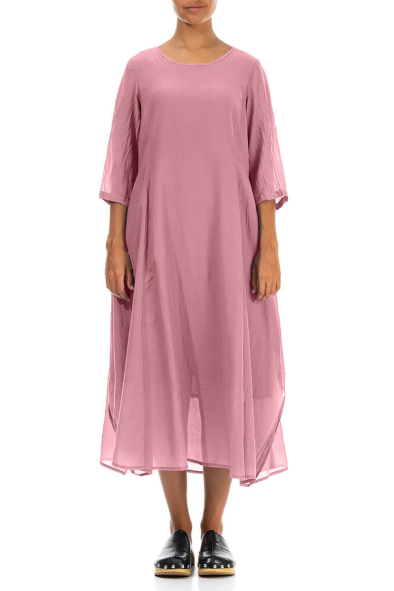 Half Sleeves Floaty Mauve Taupe Silk Cotton Dress 1
