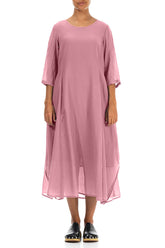 Half Sleeves Floaty Mauve Taupe Silk Cotton Dress 1