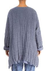 Dropped Edge Blue Nova Lined Handwoven Linen Jacket 2