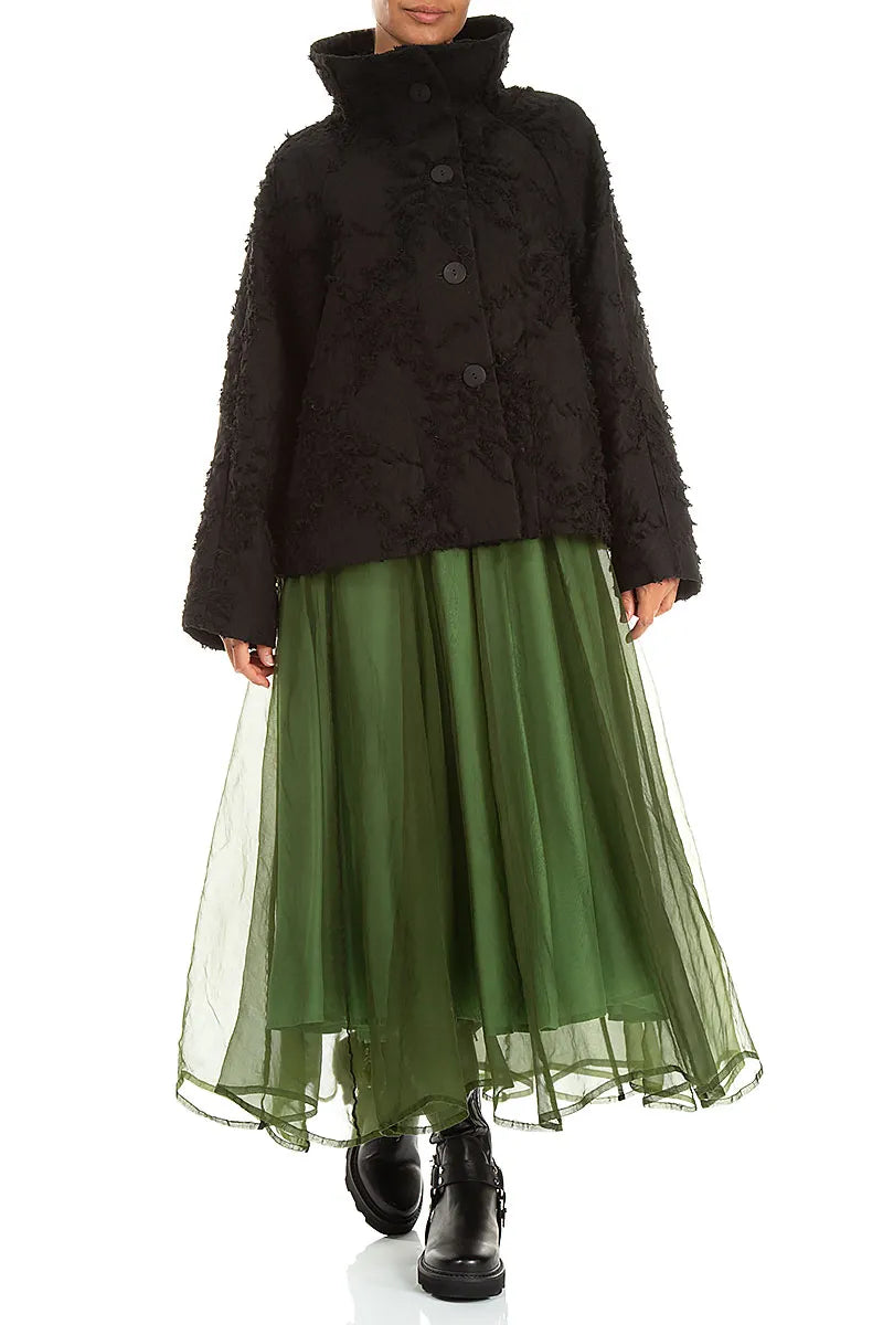 High Collar Black Feathered Jacket 5