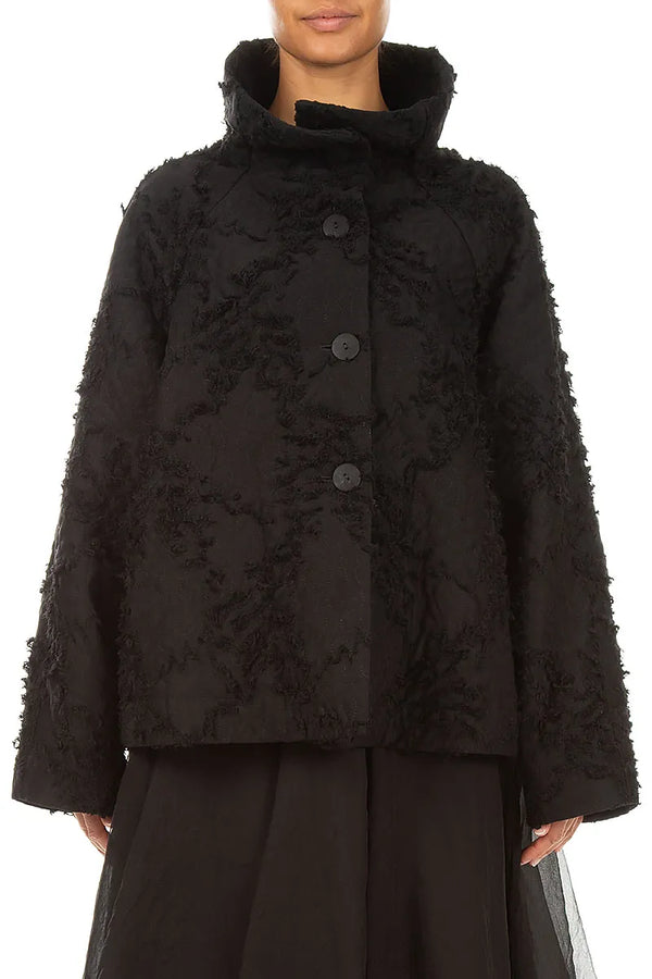 High Collar Black Feathered Jacket 1