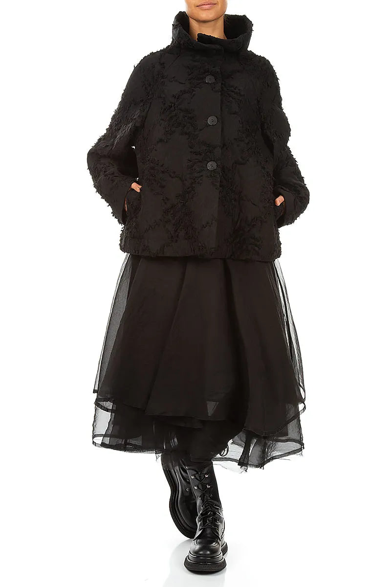 High Collar Black Feathered Jacket 4
