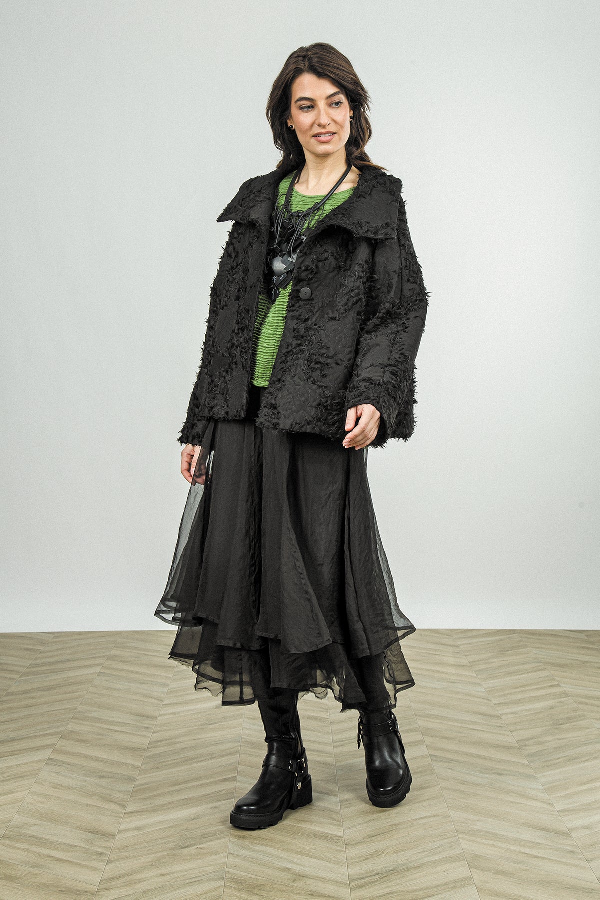 High Collar Black Feathered Jacket 6