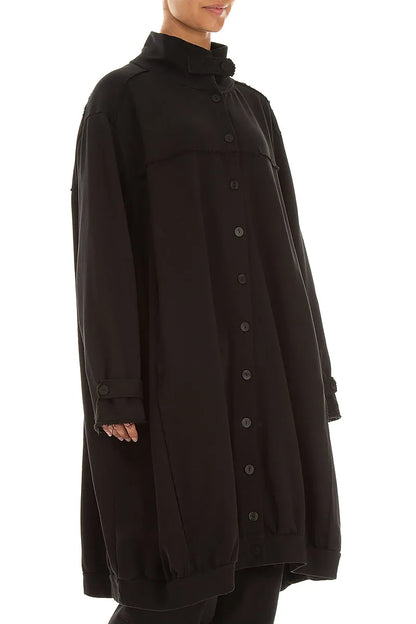 High Collar Black French Terry Cotton Jacket