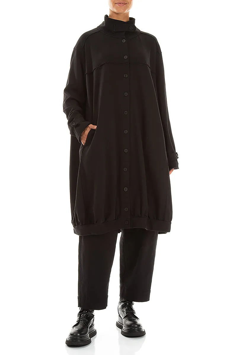 High Collar Black French Terry Cotton Jacket