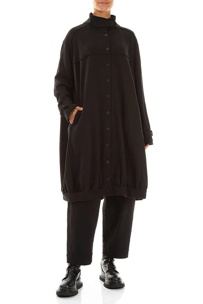 High Collar Black French Terry Cotton Jacket