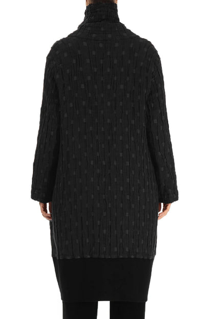 High Collar Black Textured Linen Jacket 2