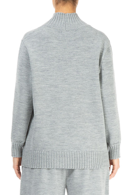 High Neck Grey Knitted Wool Jumper 2