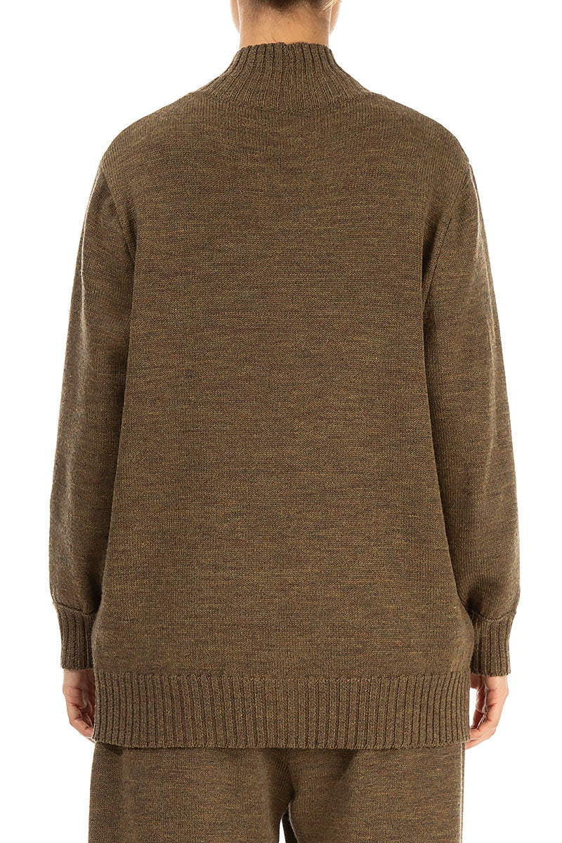 High Neck Khaki Knitted Wool Jumper 2