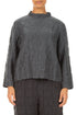 Higher Neck Charcoal Pleated Silk Linen Blouse 1