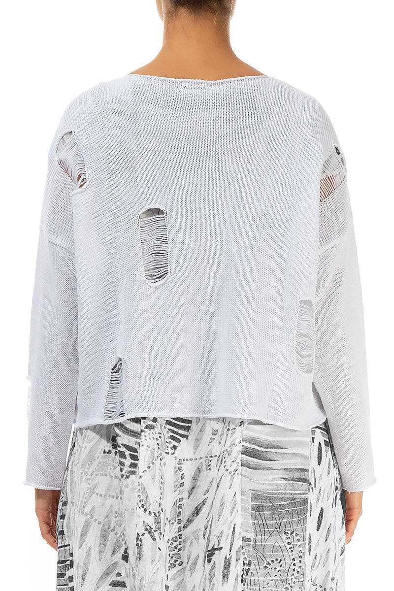 Distressed Detail White Linen Jumper 2