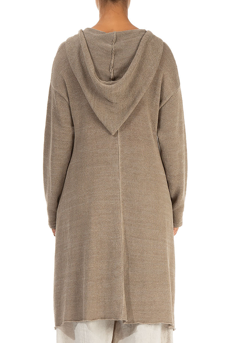 Hooded Beige Linen Cardigan 2