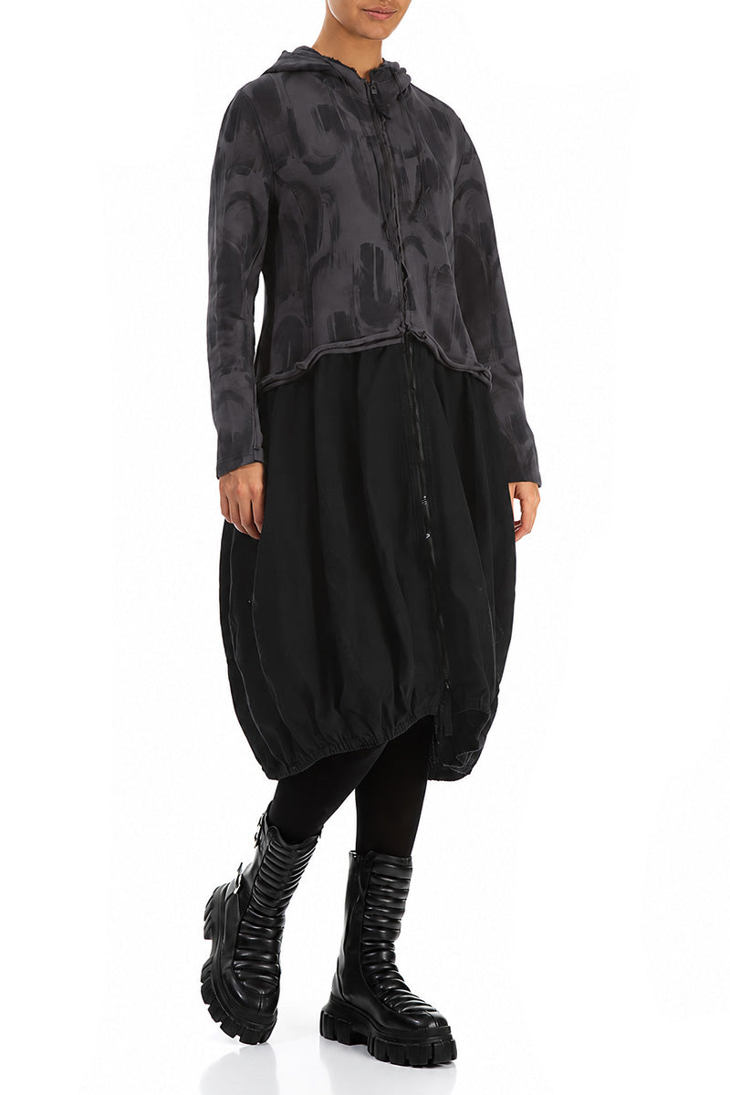 Hooded Charcoal Paintwave Cotton Jacket Dress 3
