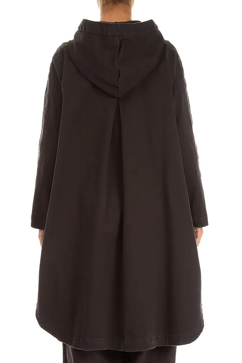 Hooded Charcoal Stretch Cotton Coat