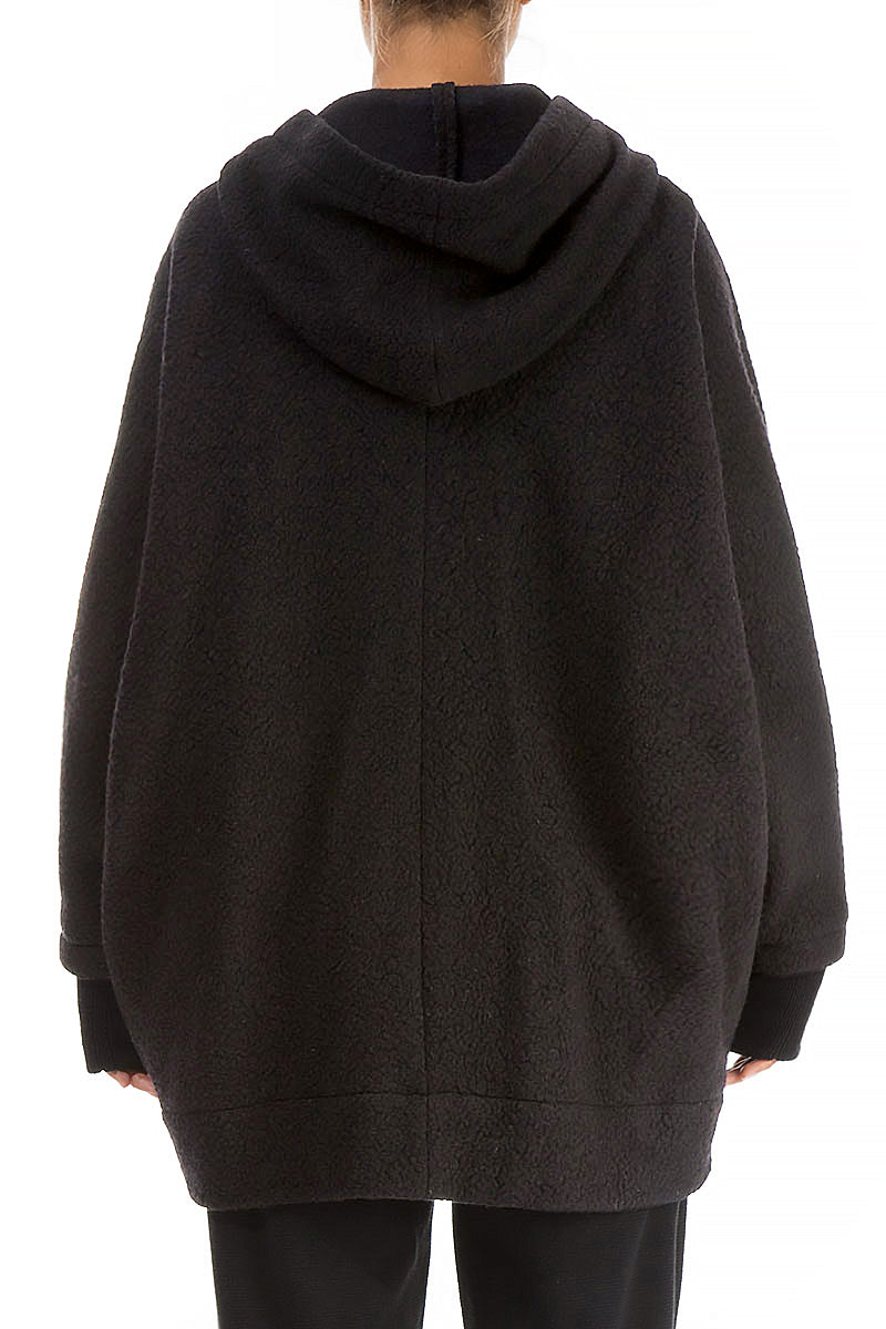 Hooded Dark Chocolate Plush Wool Cotton Zip Jacket 2