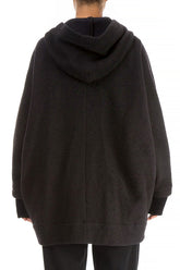 Hooded Dark Chocolate Plush Wool Cotton Zip Jacket 2