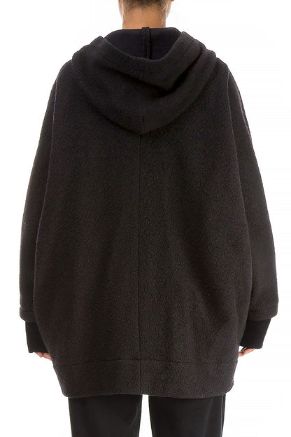 Hooded Dark Chocolate Plush Wool Cotton Zip Jacket 2
