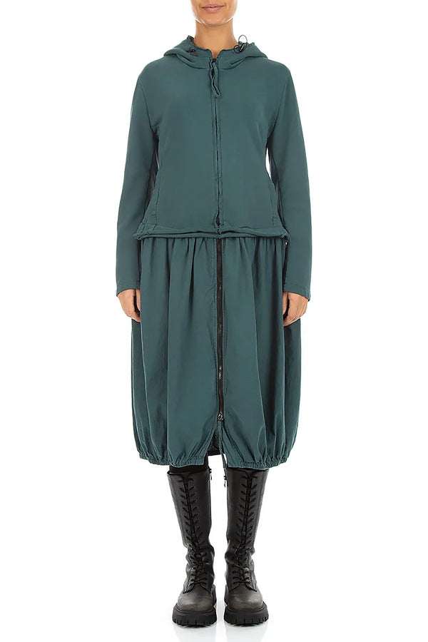 Hooded Deep Turquoise Cotton Jacket Dress 1