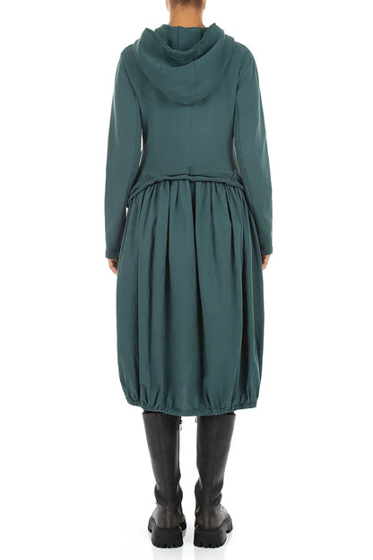 Hooded Deep Turquoise Cotton Jacket Dress