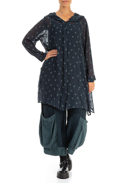 Hooded Dotty Teal Silk Jacket 4