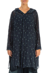 Hooded Dotty Teal Silk Jacket 1