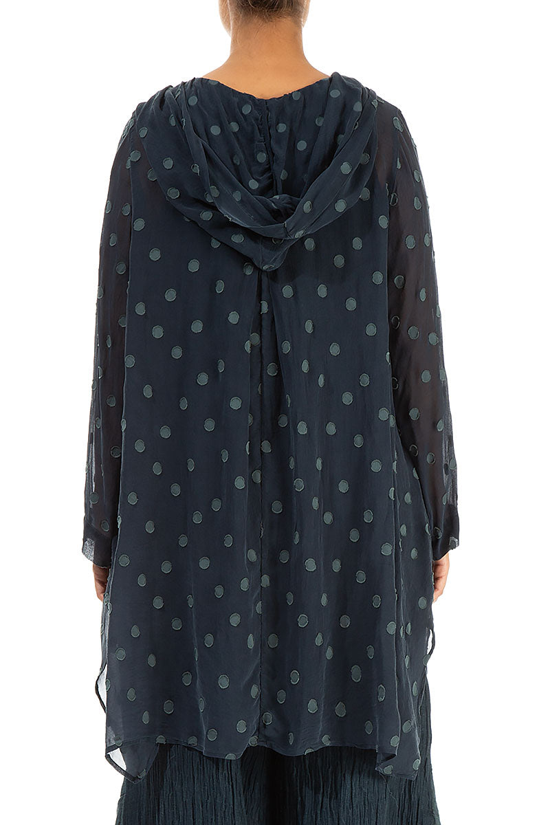 Hooded Dotty Teal Silk Jacket 2