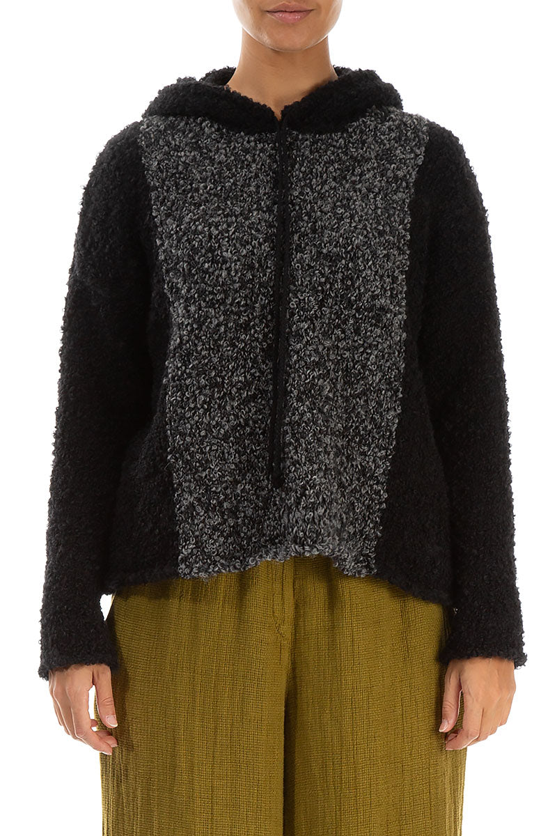Hooded Dual Mélange Grey Alpaca Wool Sweater 1
