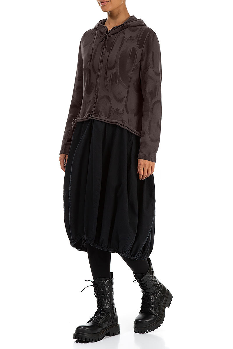 Hooded Forest Brown Paintwave Cotton Jacket Dress 3
