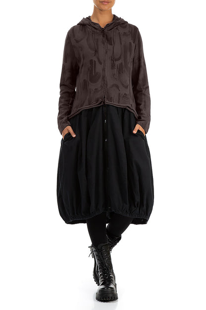 Hooded Forest Brown Paintwave Cotton Jacket Dress 4