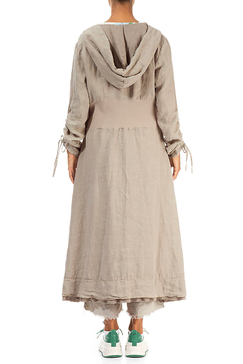Kapuzenjacke aus Leinen mit Raffärmeln in Beige
