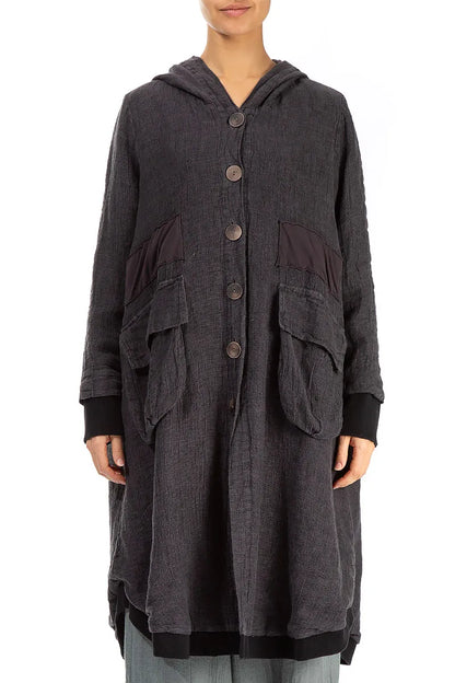Kapuzenjacke aus graumeliertem Leinen