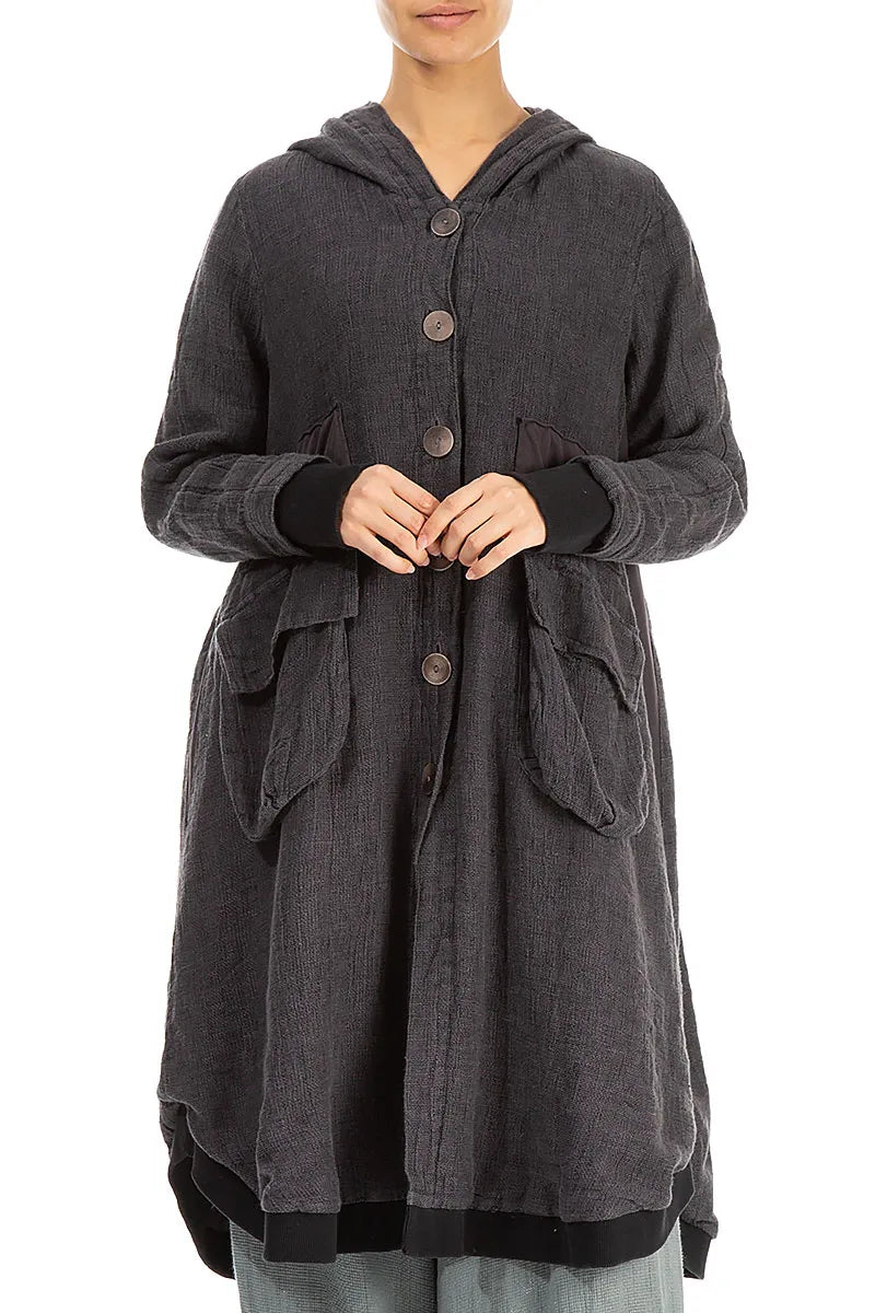 Kapuzenjacke aus graumeliertem Leinen