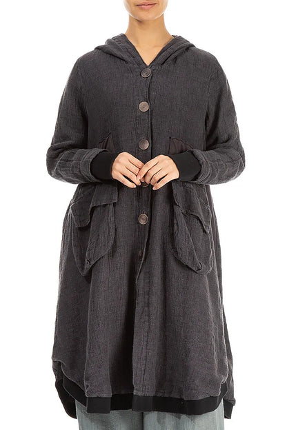 Kapuzenjacke aus graumeliertem Leinen