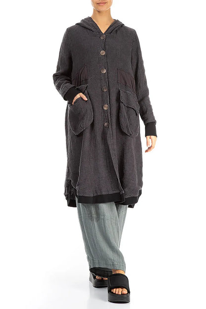 Kapuzenjacke aus graumeliertem Leinen