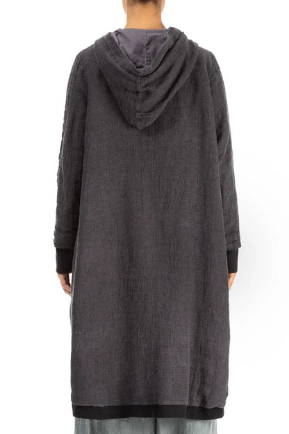 Kapuzenjacke aus graumeliertem Leinen